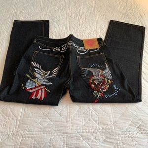 NWOT Ed Hardy men’s denim jeans tattoo embroidery
